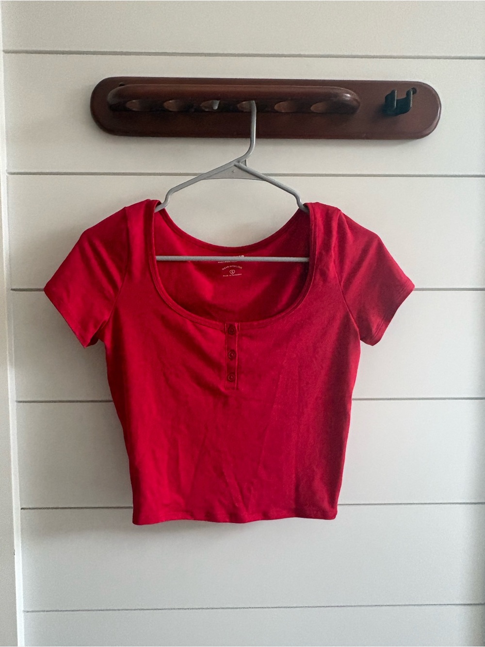 Hollister Red Scoop-Neck Henley Crop Top